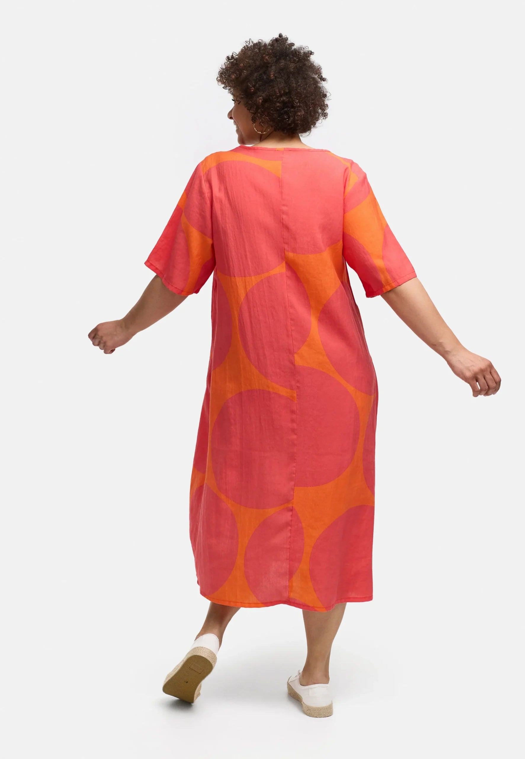 Kekoo - Jurk Solina - Orange-Koraal Cirkel magenta
