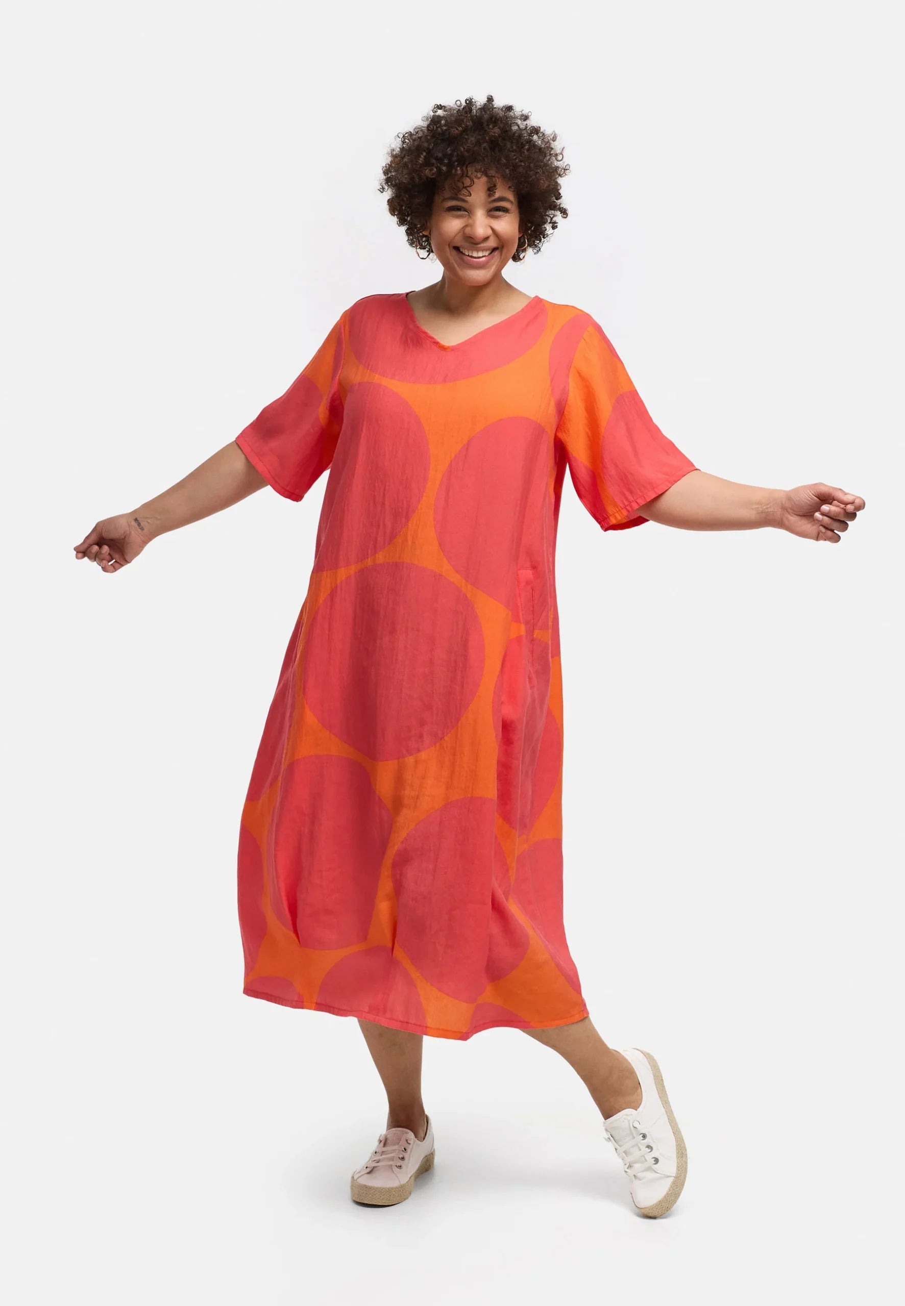 Kekoo - Jurk Solina - Orange-Koraal Cirkel magenta