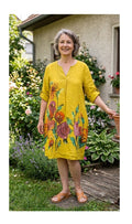 BB Style - Linnen jurk - Warm geel met bloem