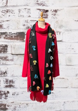 Boris - fleecetrui / jurk franjes - 6130 Rood