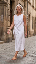 BB Style - Mouwloze Linnen jurk strik - Wit