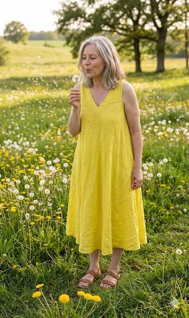 BB Style - Mouwloze Linnen jurk long zonder mouwen - Geel