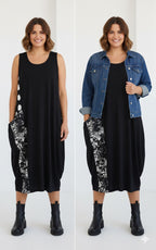 Alembika - Mouwloze Jurk - Black White - Maat 2