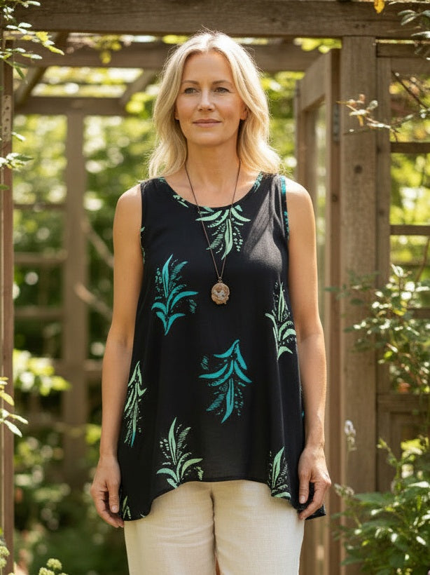 Angel Circle - Top Mouwloze KT1775 - Print Blauw/Groen