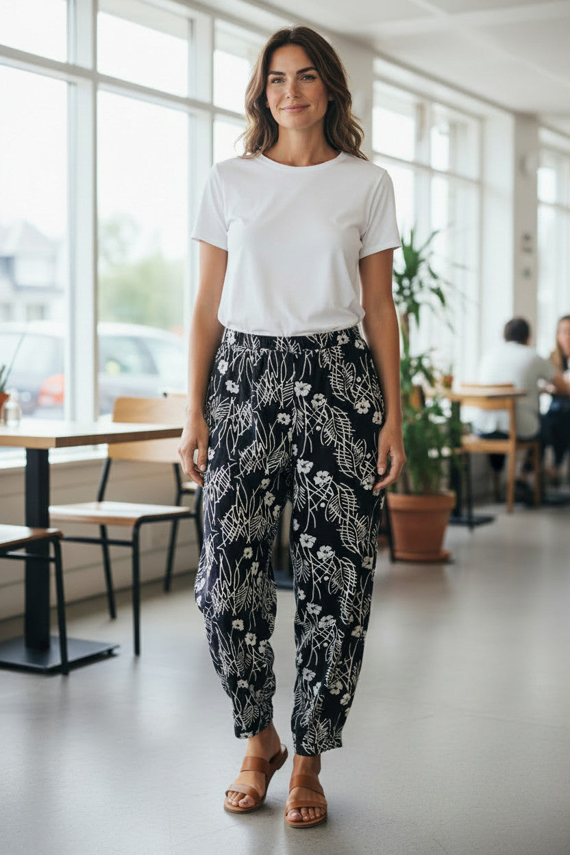 Angel Circle - Broek KT4117T - Print Black/White bloem
