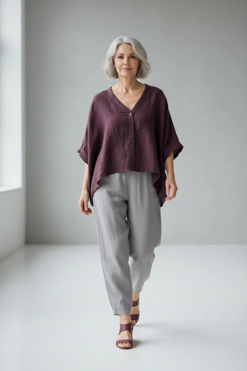 BB Style - Oversized Linnen blouse - Aubergine