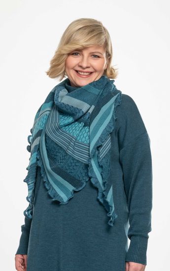 Invero Töne - Driehoekige Merino omslagdoek Kyra 100% wol - Turkis