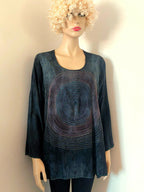 Liz & Joe - Viscose Blouse met cirkel van kleurige stiksels - Donkergrijs