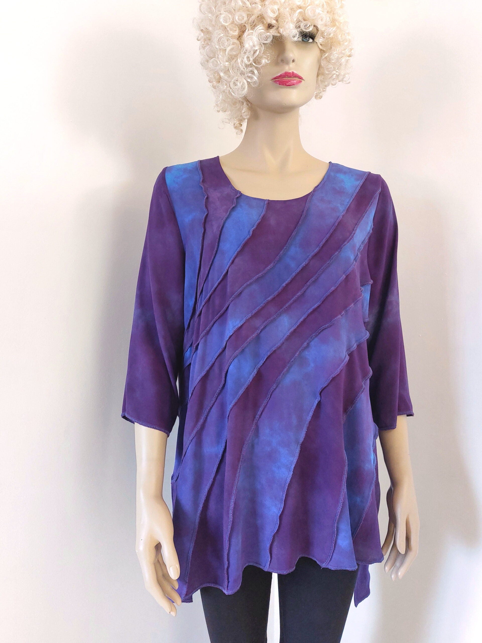 Liz & Joe - Viscose blouse met diagonale ronde naden - LT 58412 V-paars