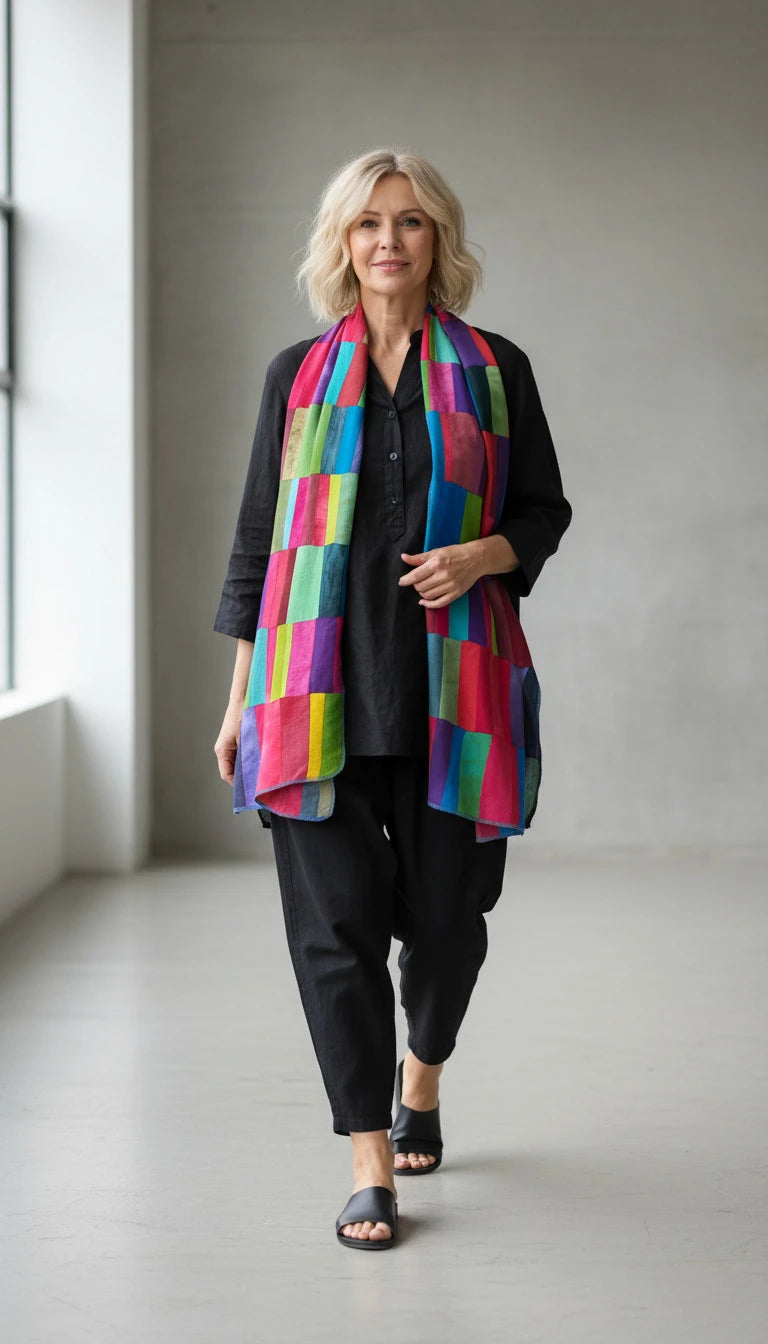 Liz & Joe - Patchwork sjaal, viscose - Regenboog
