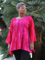 Liz & Joe - Viscose Blouse - verticaal golvende banen - Roze-rood-oranjerood Rood Magenta