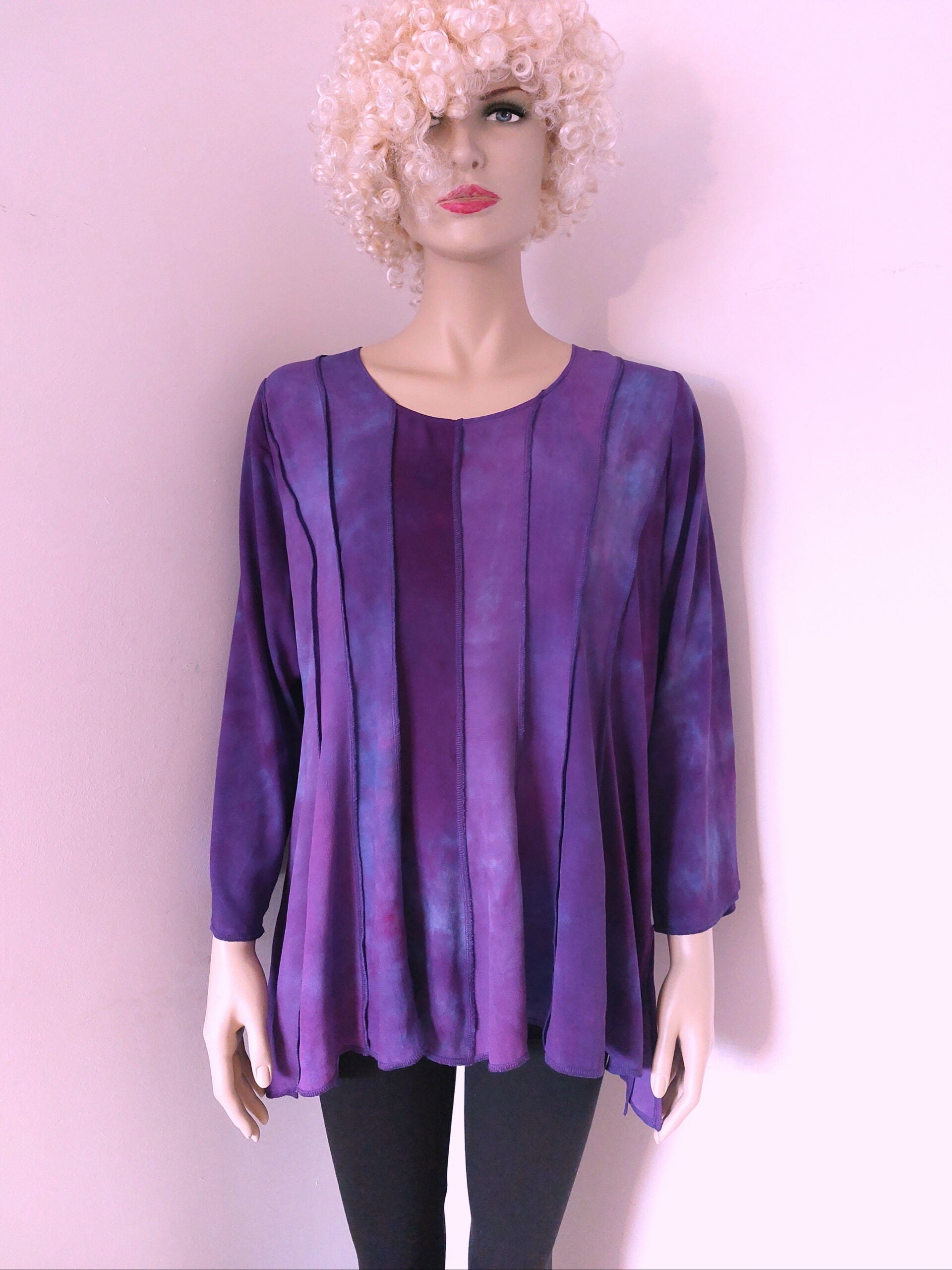 Liz & Joe - Viscose Blouse - verticaal golvende banen - Paars cyclaam