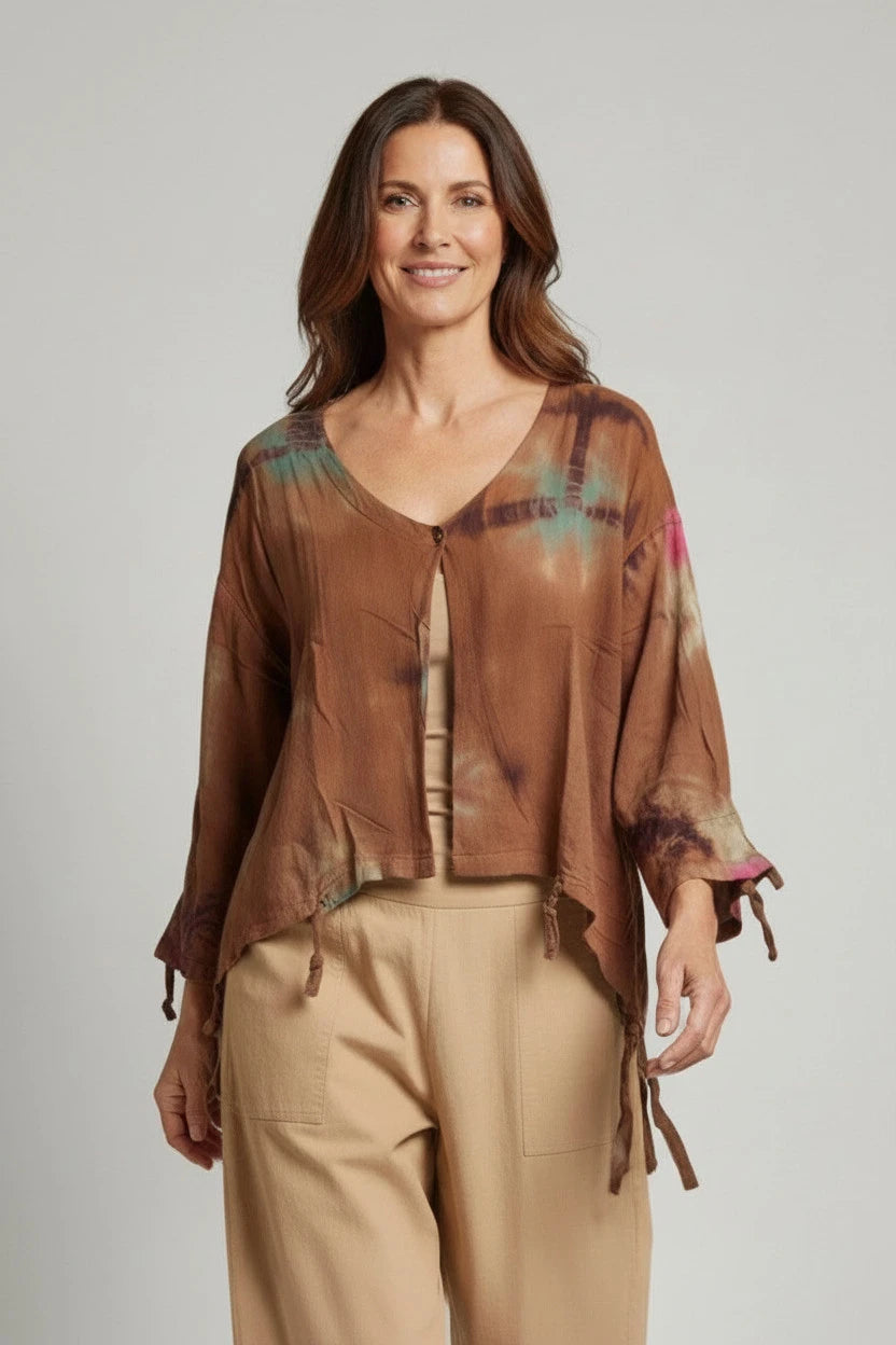 Luna Serena - Vestje Alice - Bruin batik print
