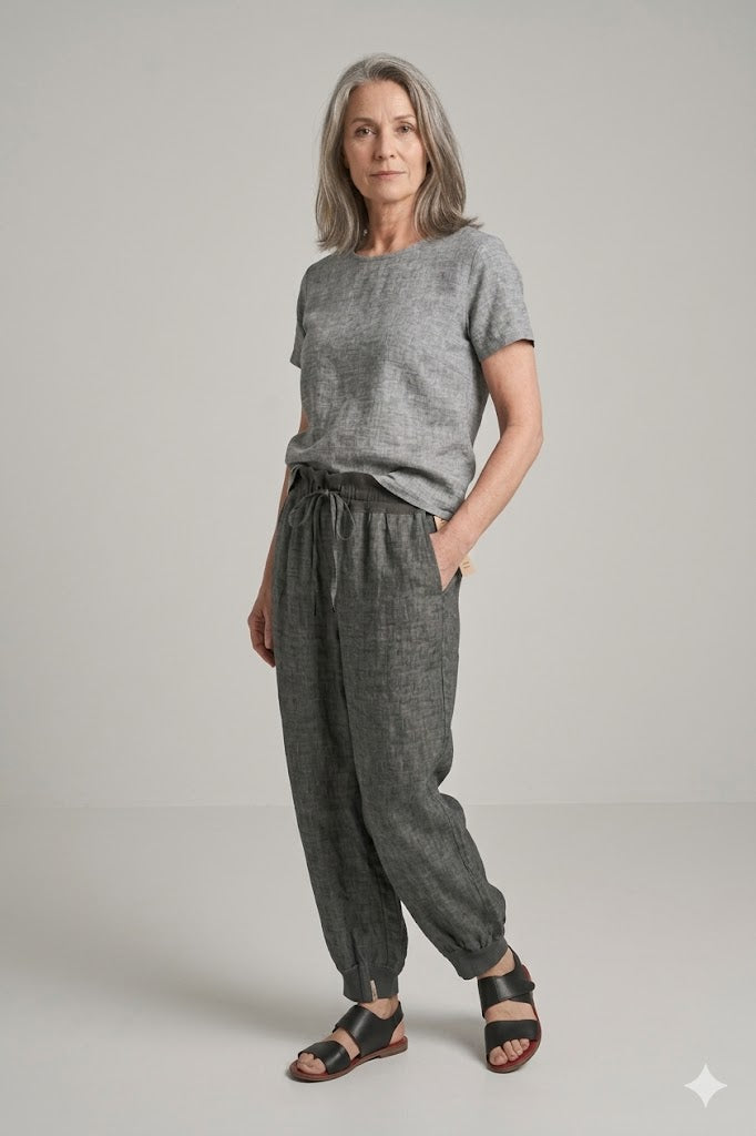 Luukaa - Linnenbroek - Grijszwart Washed print