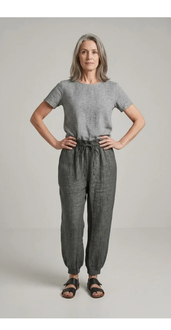Luukaa - Linnenbroek - Grijszwart Washed print