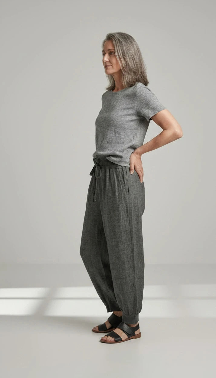 Luukaa - Linnenbroek - Grijszwart Washed print