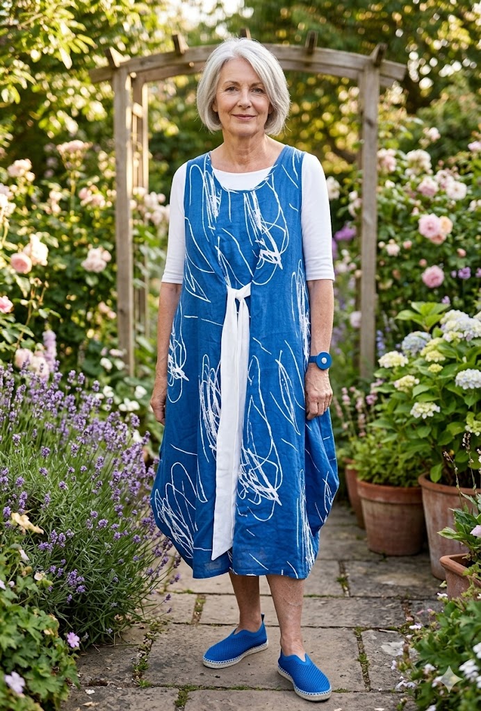 Luukaa - Mouwloze jurk - Blauw/wit