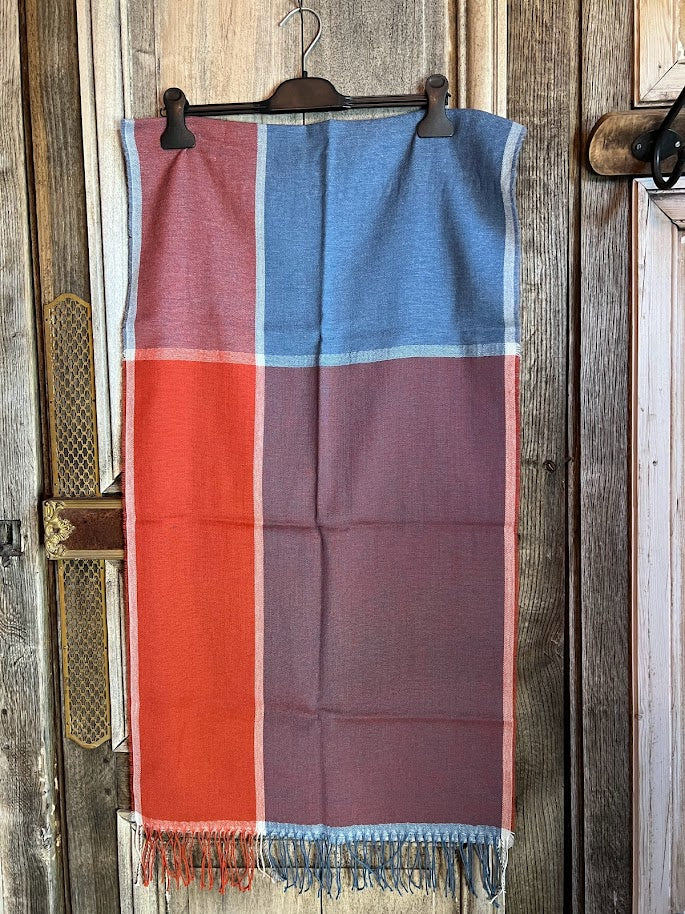 McNutt of Donegal - Sjaal Merino cashmere - Blauw/Oranje blokken #