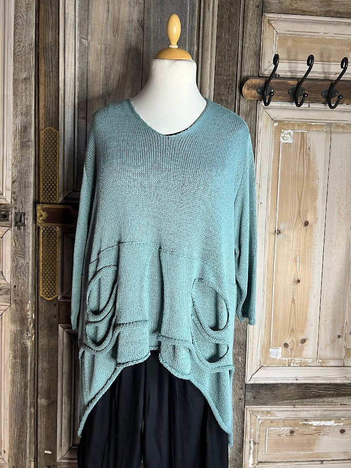Moonshine - katoenen asymmetrische trui met V hals - Mint-groen