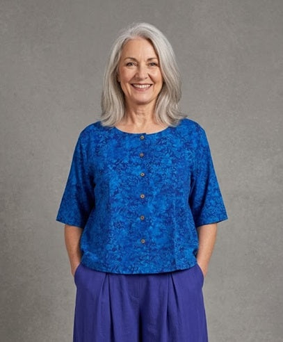 Normal Crazy - Blouse Botton Batik - Kobalt print bloem