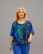 Normal Crazy - Blouse Botton Batik Libelle - Blauw/lime/paars