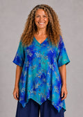 Normal Crazy - blouse Dinie korte mouw - Blauw zilvergrijze libellen
