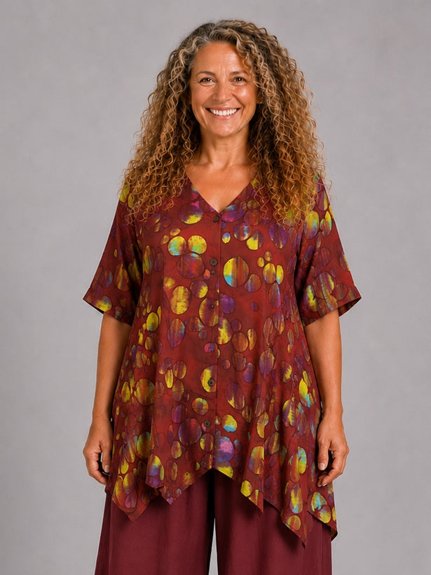 Normal Crazy - blouse Dinie korte mouw - Bordeaux cirkels