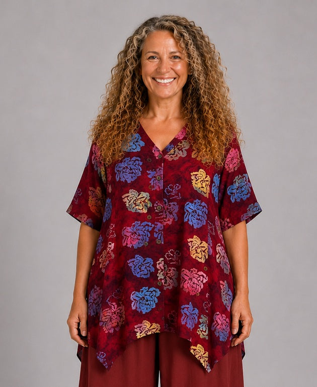 Normal Crazy - blouse Dinie korte mouw - Bordeaux rozen
