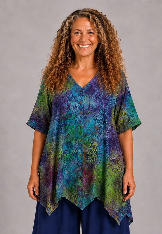 Normal Crazy - blouse Dinie korte mouw - Groen/blauw