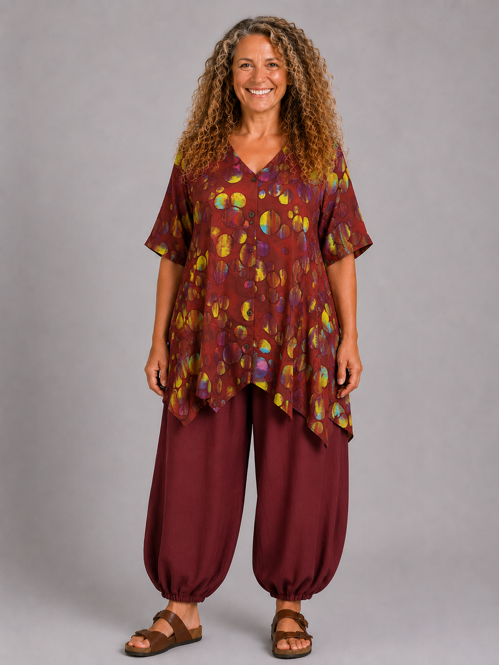 Normal Crazy - blouse Dinie korte mouw - Bordeaux cirkels