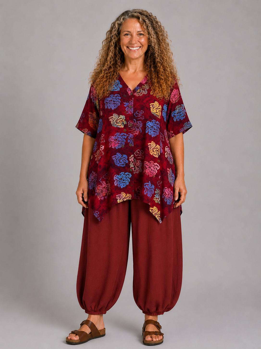Normal Crazy - blouse Dinie korte mouw - Bordeaux rozen