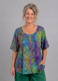 Normal Crazy - Blouse New Moza korte mouw - Batik Blauw/Paars/Groen