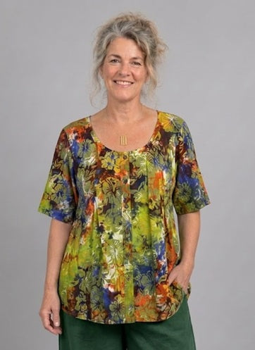 Normal Crazy - Blouse New Moza korte mouw - Batik limegroen