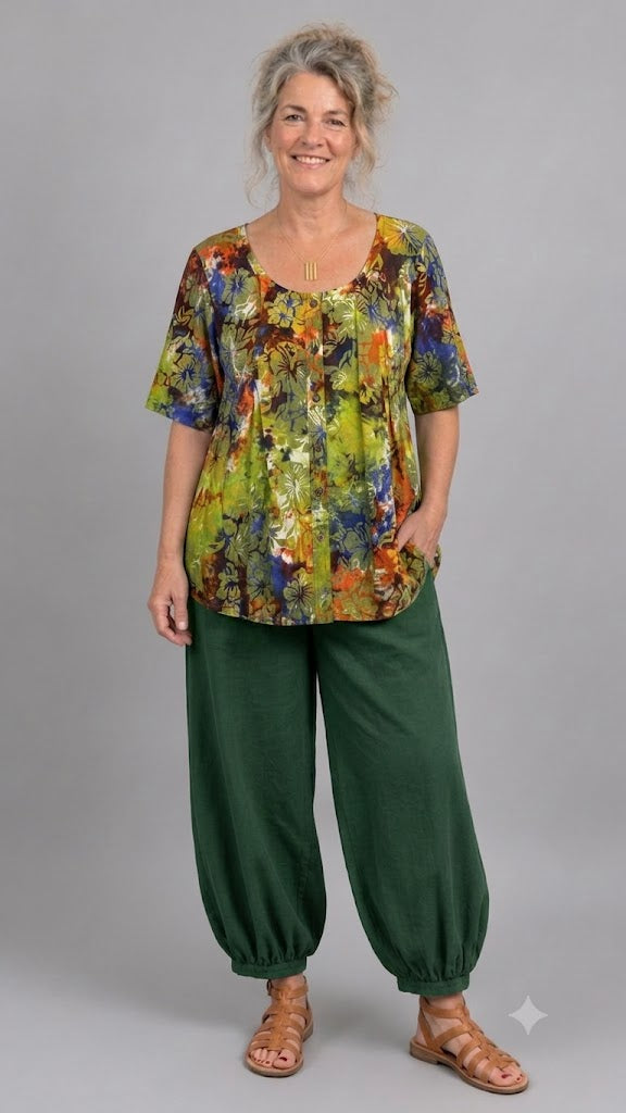 Normal Crazy - Blouse New Moza korte mouw - Batik limegroen