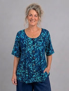 Normal Crazy - Blouse New Moza korte mouw - Batik Blauw/Turkoois