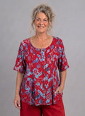 Normal Crazy - Blouse New Moza korte mouw - Batik Rood/blauw