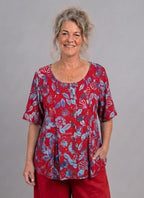 Normal Crazy - Blouse New Moza korte mouw - Batik Rood/blauw