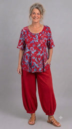 Normal Crazy - Blouse New Moza korte mouw - Batik Rood/blauw