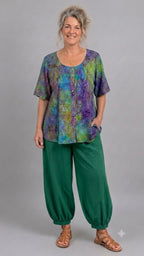 Normal Crazy - Blouse New Moza korte mouw - Batik Blauw/Paars/Groen