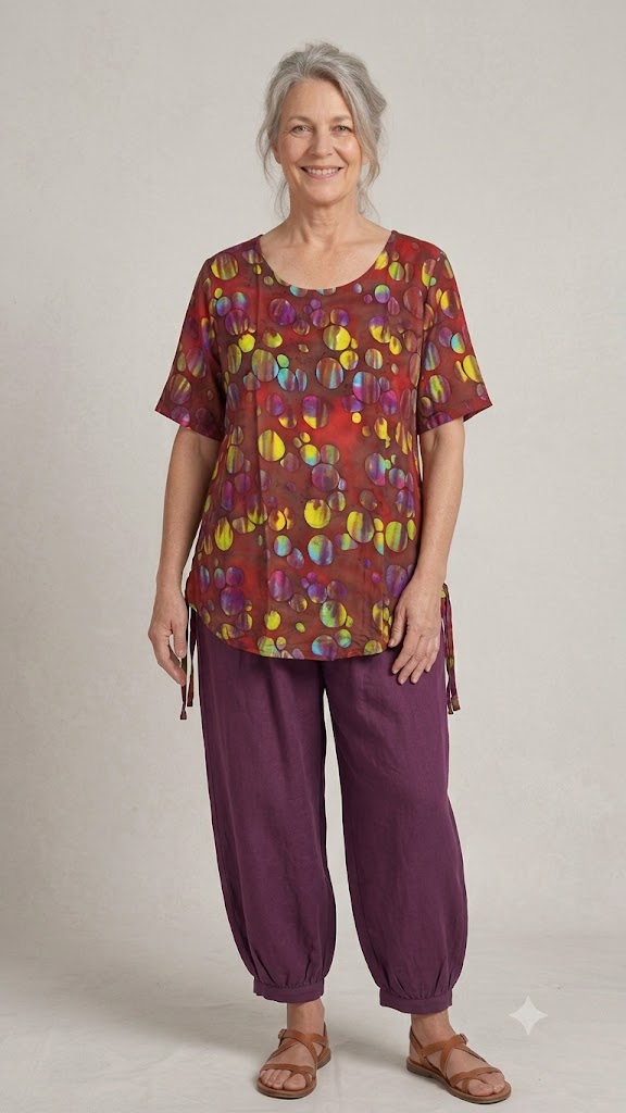 Normal Crazy - Top Nyoman Batik - Bordeaux met circels