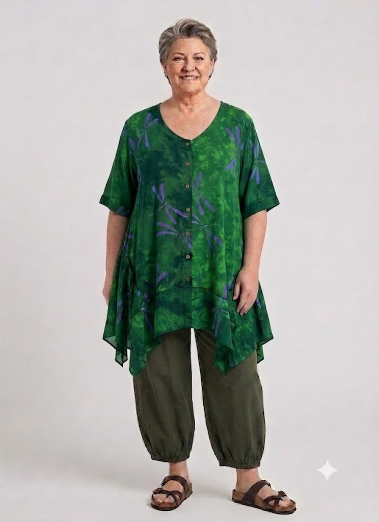 Normal Crazy - Tuniek Peru korte mouw - Groen met Libellen
