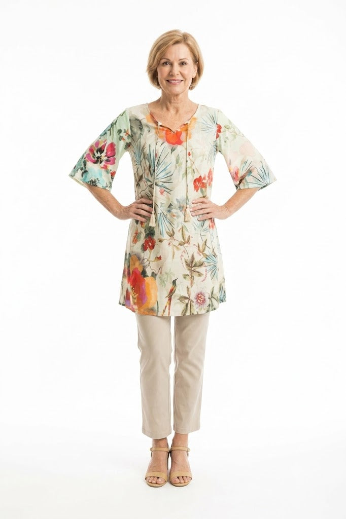 ORIENTIQUE - Jurk/tuniek  Tie digitale bloem print - Vintage