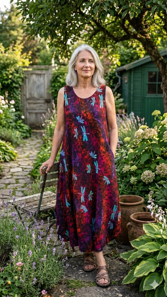 Normal Crazy - Mouwloze  jurk Rose batik - Rood/Paars Libellen