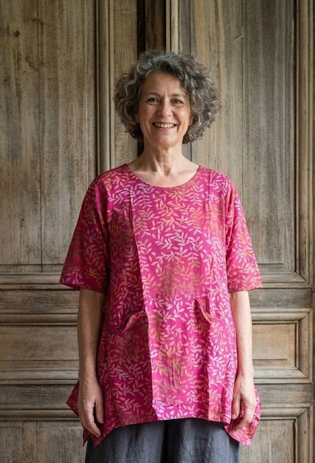 Normal Crazy - Tuniek Ursella rayon korte mouw - Magenta bloem