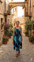 Normal Crazy - Mouwloze jurk Eva met gesmokt lijfje - Blauw/groen