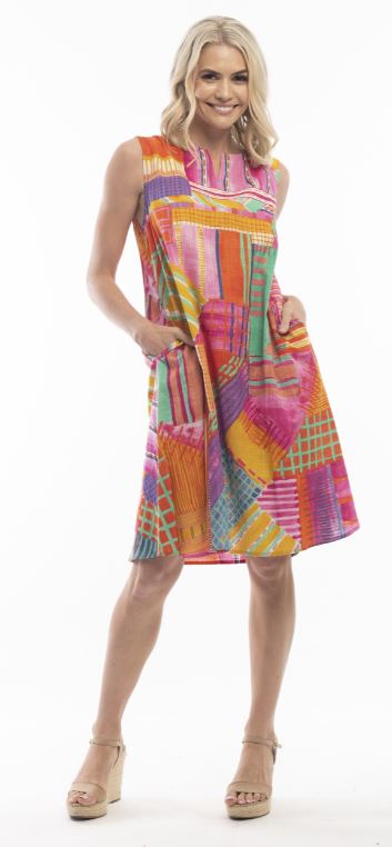 Orientique - Mouwloze Jurk Almalfi Shift - Pink/Magenta*