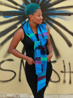 Liz & Joe - Viscose sjaal  - Patchwork baantjes, blauw en paars tinten