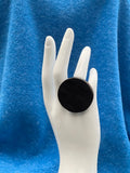 Trijn sieraden - Ring zwart Acrylaat + zwart croco leer (#R B-17) - Zwart