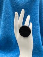 Trijn sieraden - Ring zwart Acrylaat + zwart croco leer (#R B-17) - Zwart