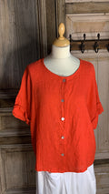 BB Style - Kort Blouse linnen - Oranjerood